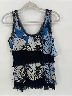 Piano Blue Floral Layered Ruffled Tank Top
